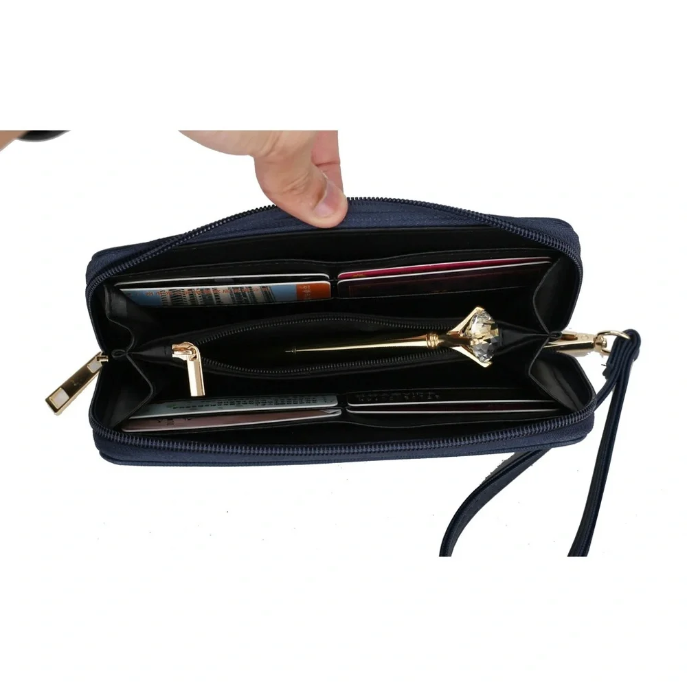 Mia K. Collection Vegan Leather Wallet Wristlet Brown